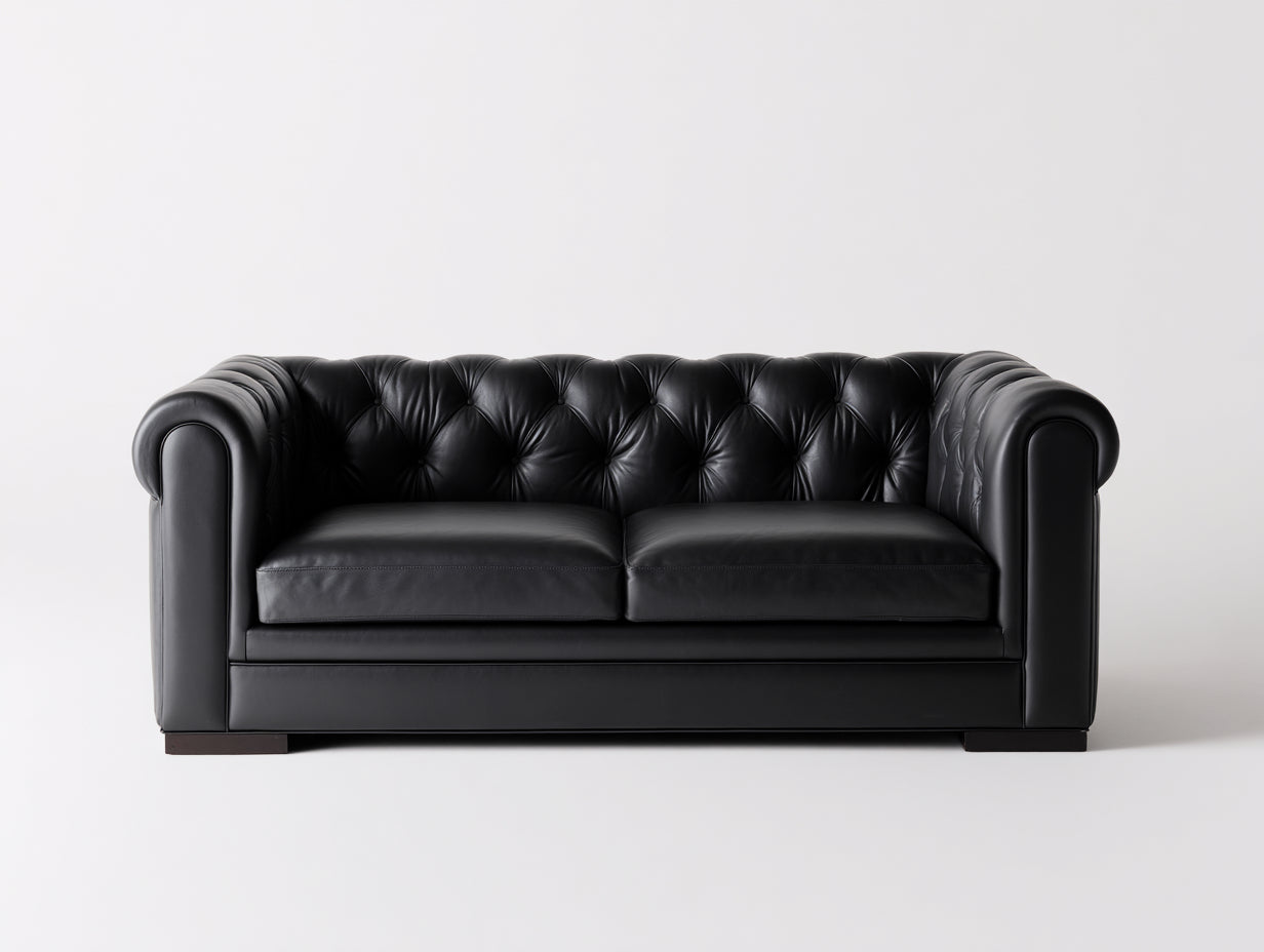 Divano a due posti - Pelle sintetica-Legno - 186x91x78 cm - Nero - Stile Chesterfield classico