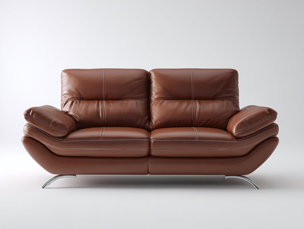 Divano a due posti - Pelle sintetica-Metallo - 191x96x91 cm - Marrone castagna - Stile contemporaneo ergonomico
