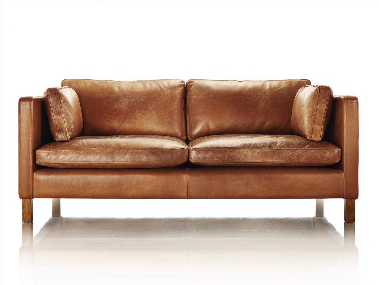 Divano a due posti - Pelle sintetica-Legno - 184x90x84 cm - Cognac - Stile vintage contemporaneo
