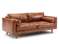 Divano a due posti - Pelle sintetica-Legno - 192x94x83 cm - Marrone cuoio - Stile vintage moderno