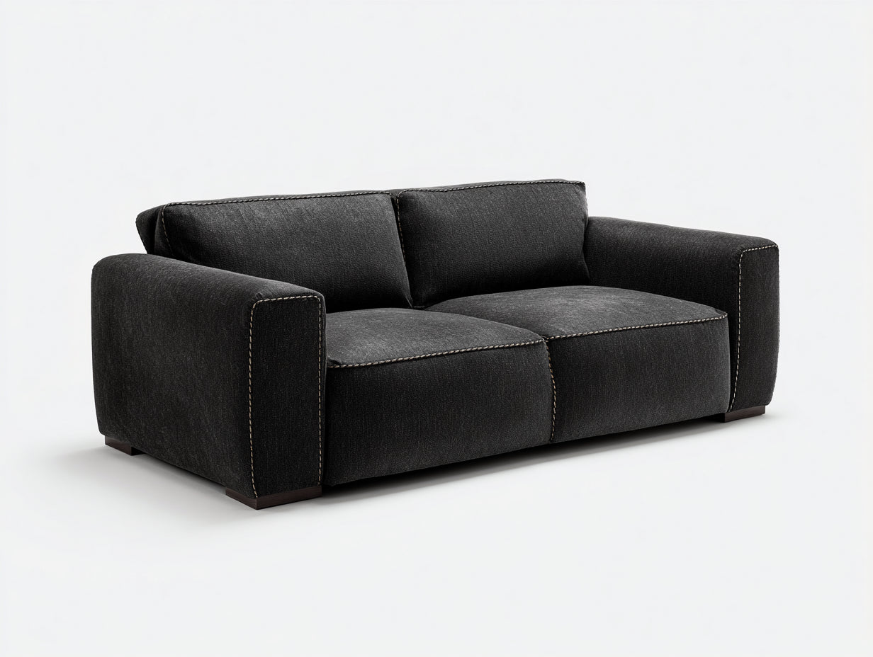 Divano a due posti - Tessuto-Legno - 187x94x79 cm - Nero antracite - Stile moderno squadrato