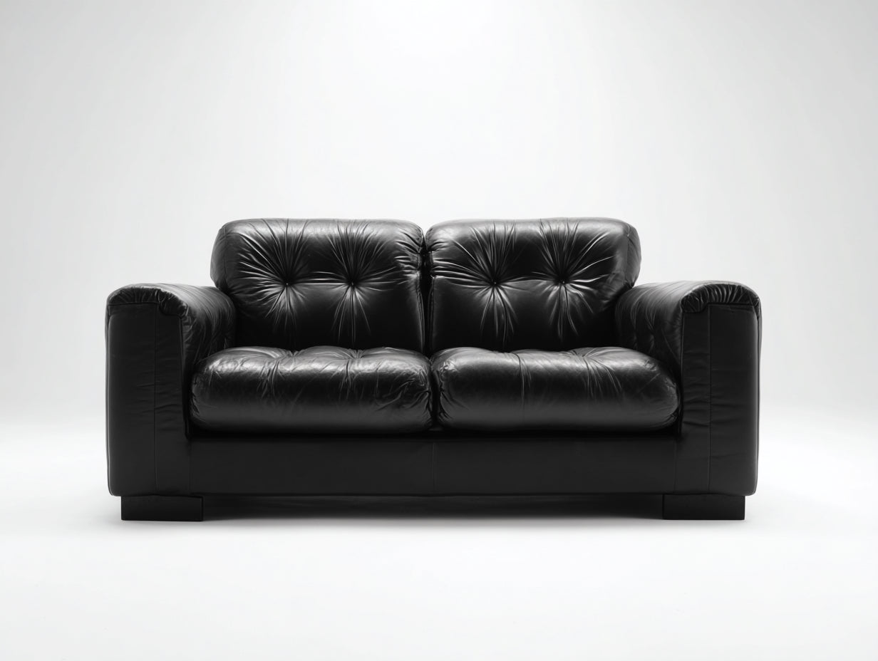 Divano a due posti - Pelle sintetica-Legno - 184x92x84 cm - Nero - Stile moderno imbottito