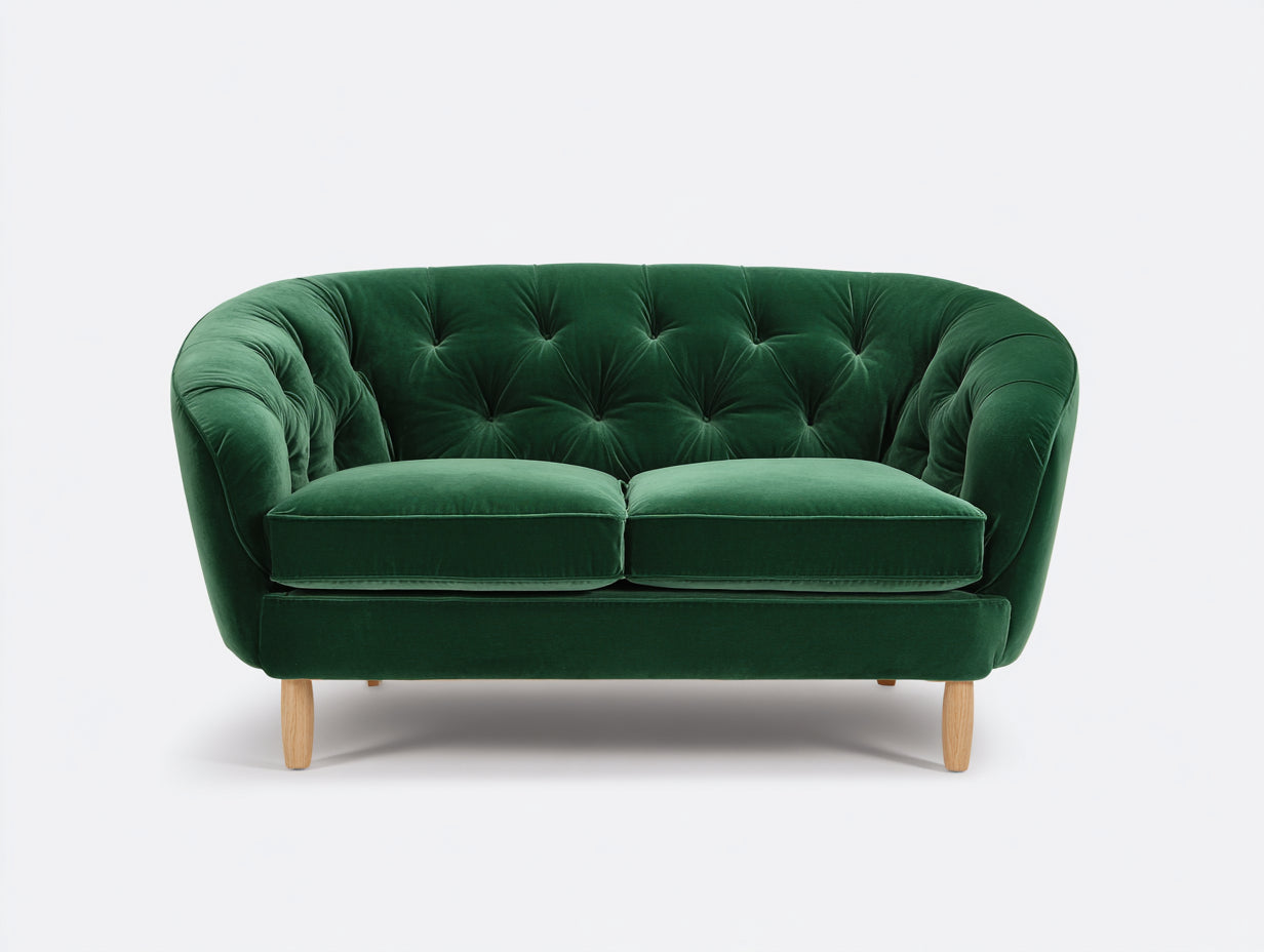 Divano a due posti - Velluto-Legno - 176x90x81 cm - Verde smeraldo - Stile moderno avvolgente