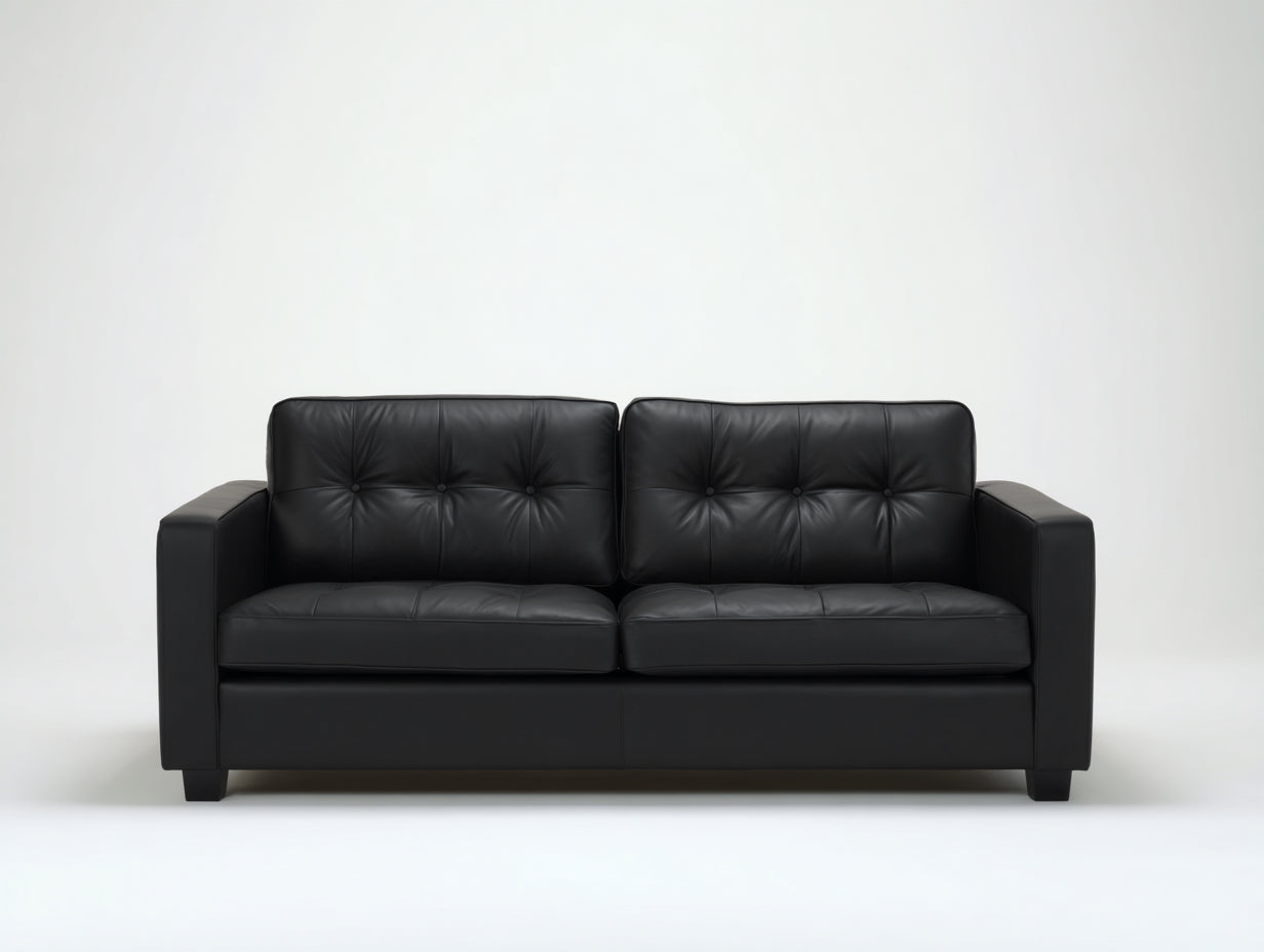 Divano a due posti - Pelle sintetica-Legno - 188x91x82 cm - Nero - Stile moderno essenziale