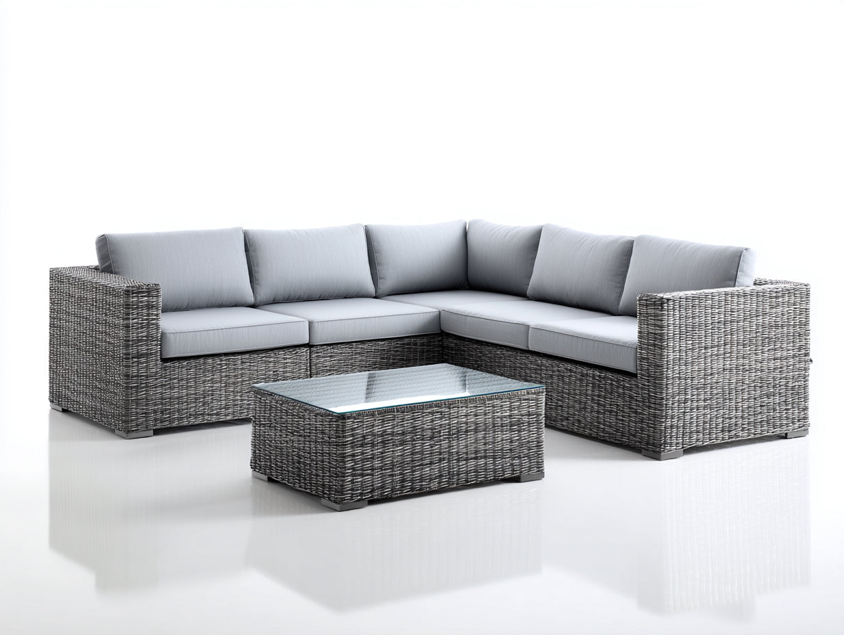 Divani da esterno - Polyrattan-tessuto-vetro - 248x218x78 cm - Grigio antracite-Grigio chiaro-Trasparente - Stile moderno