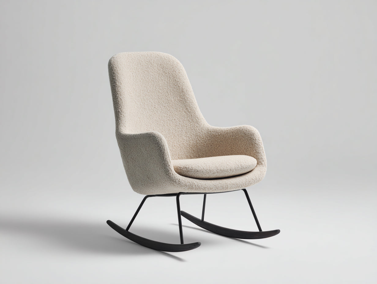 Sedia a dondolo - Tessuto bouclé-metallo-legno - 88 x 82 x 96 cm - Beige-Nero - Stile contemporaneo