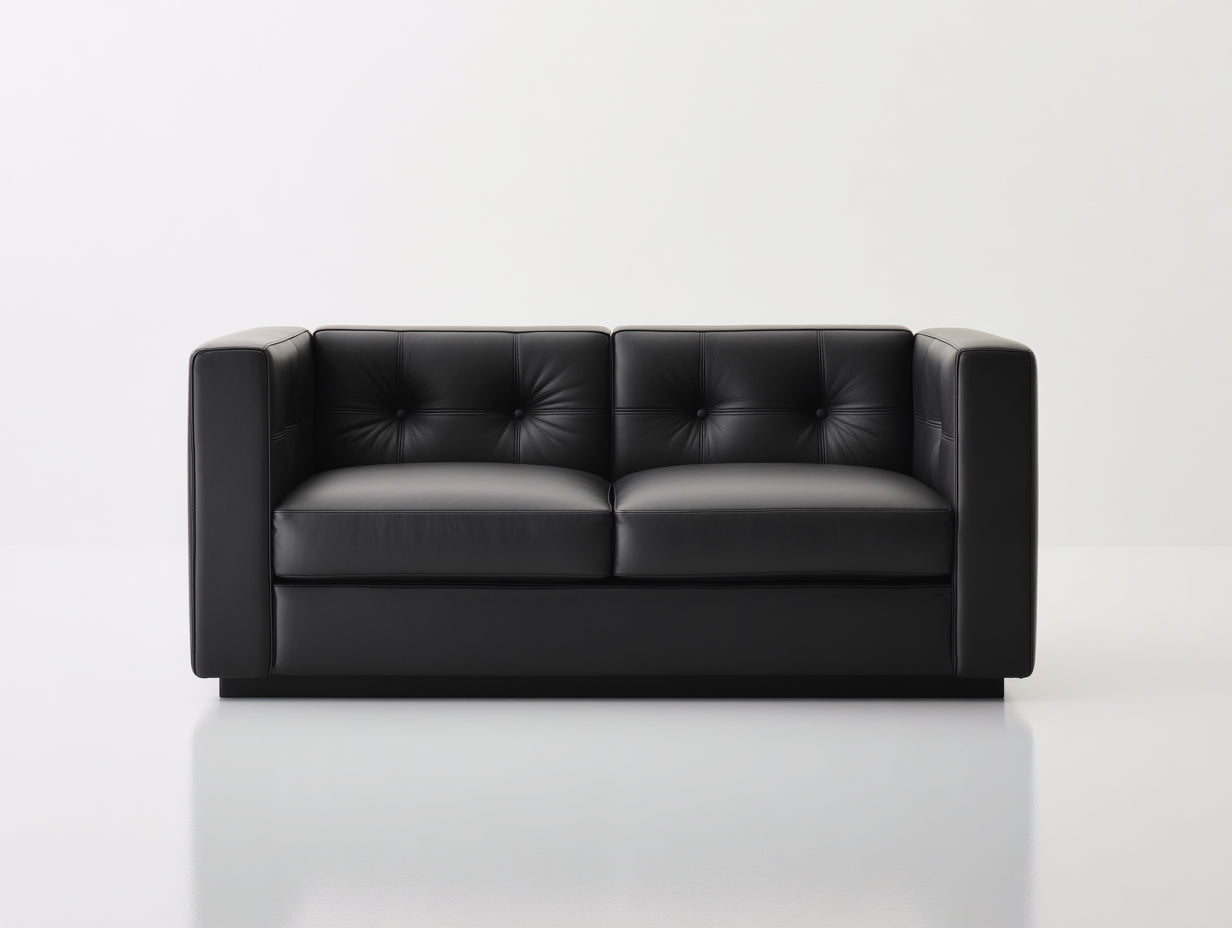 Divano a due posti - Pelle sintetica-Legno - 178x87x79 cm - Nero - Stile moderno geometrico