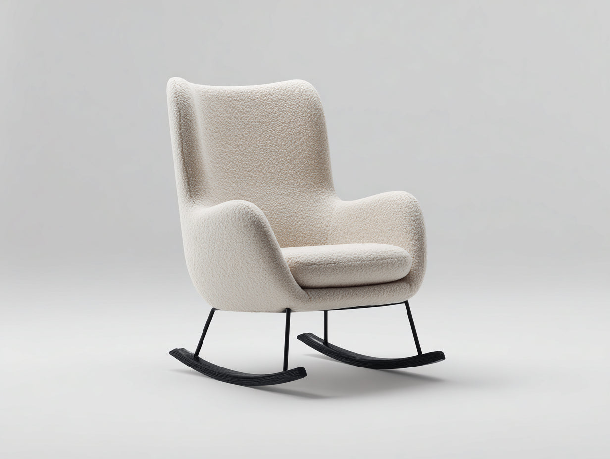 Sedia a dondolo - Tessuto bouclé-metallo-legno - 90 x 81 x 97 cm - Crema-Nero - Stile moderno