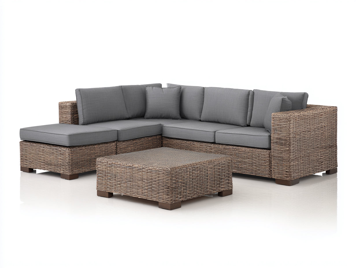 Divani da esterno - Rattan sintetico-tessuto-legno - 270x210x76 cm - Marrone naturale-Grigio antracite - Stile contemporaneo