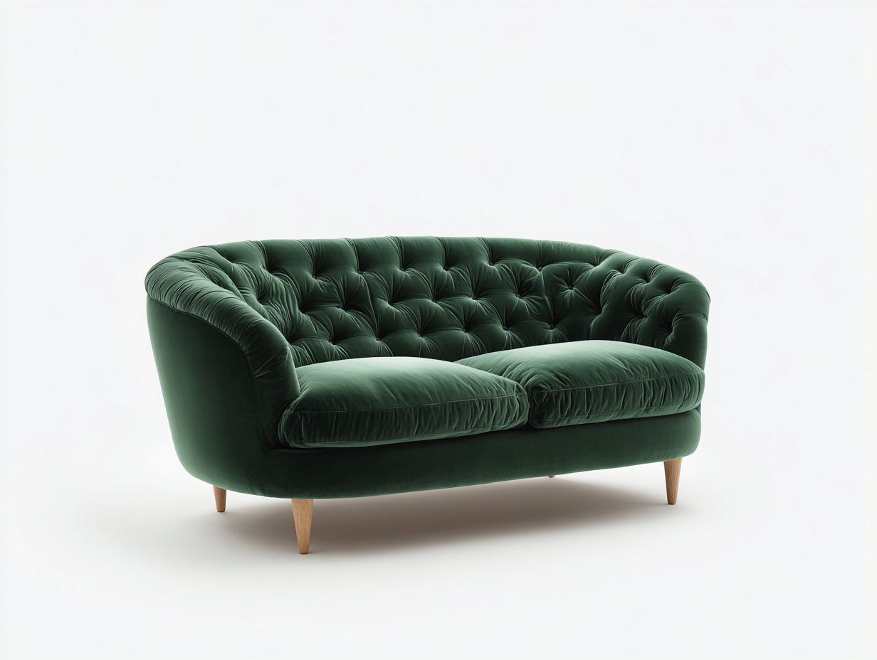 Divano a due posti - Velluto-Legno - 182x94x84 cm - Verde bosco - Stile Chesterfield contemporaneo