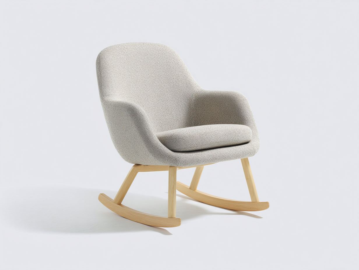 Sedia a dondolo - Tessuto bouclé-legno - 87 x 80 x 93 cm - Grigio chiaro-Legno naturale - Stile moderno