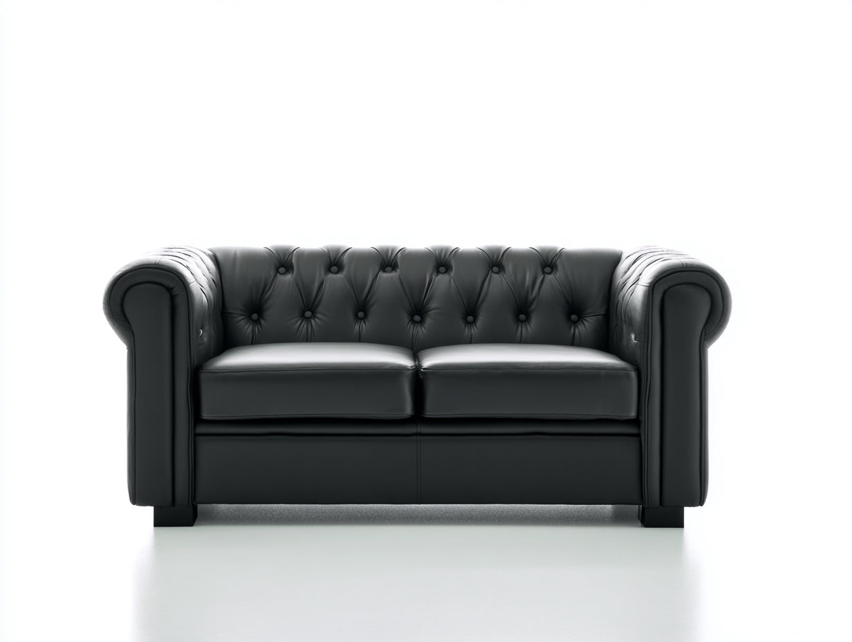 Divano a due posti - Pelle sintetica-Legno - 180x88x76 cm - Nero - Stile Chesterfield classico