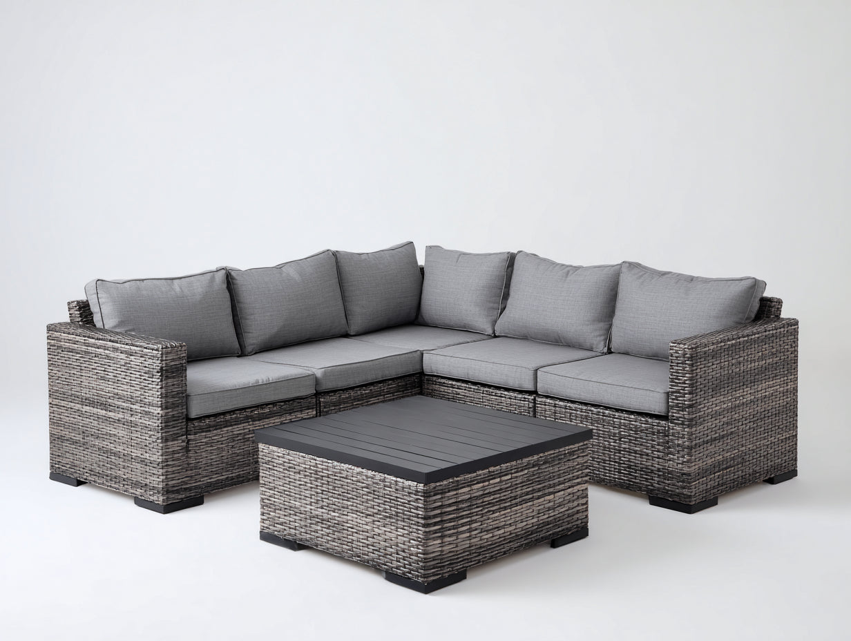 Divani da esterno - Rattan sintetico-tessuto - 258x258x76 cm - Grigio screziato-Grigio antracite - Stile contemporaneo
