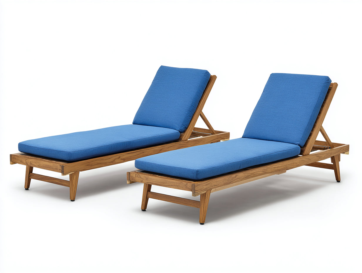 Lettino prendisole - Legno-tessuto - 200x72x92 cm - Legno naturale-Blu intenso - Stile contemporaneo con schienale regolabile