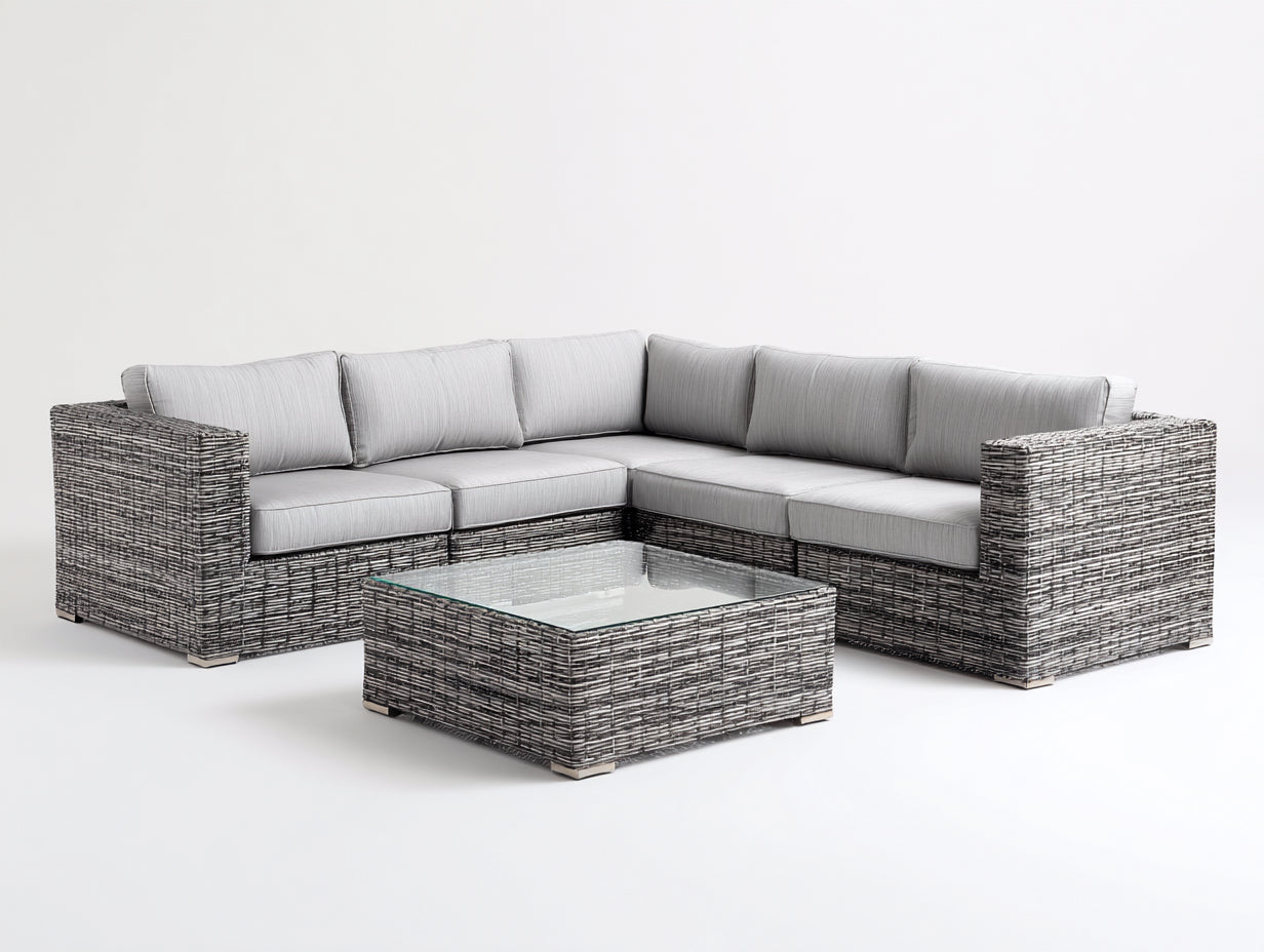 Divani da esterno - Polyrattan-tessuto-vetro - 238x238x78 cm - Grigio antracite-Grigio chiaro-Trasparente - Stile moderno