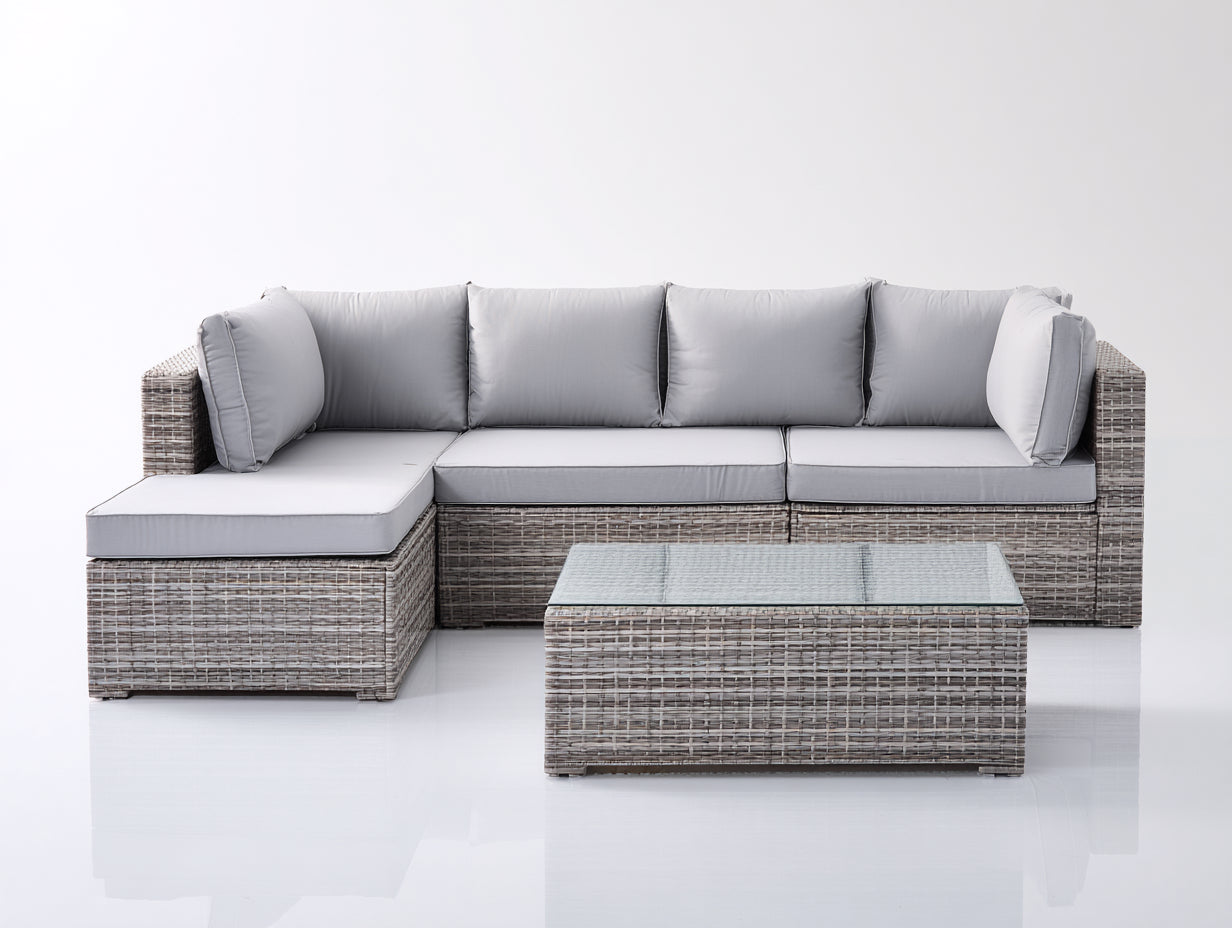 Divani da esterno - Rattan sintetico-tessuto-vetro - 230x175x75 cm - Grigio chiaro-Grigio tortora - Stile moderno