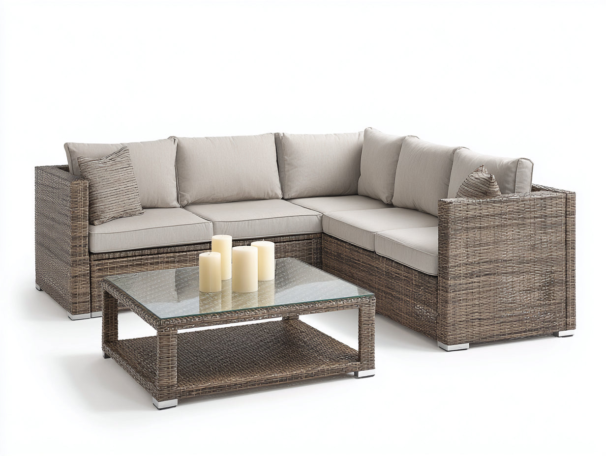 Divani da esterno - Polyrattan-tessuto-vetro - 228x228x78 cm - Tortora-Beige chiaro - Stile moderno