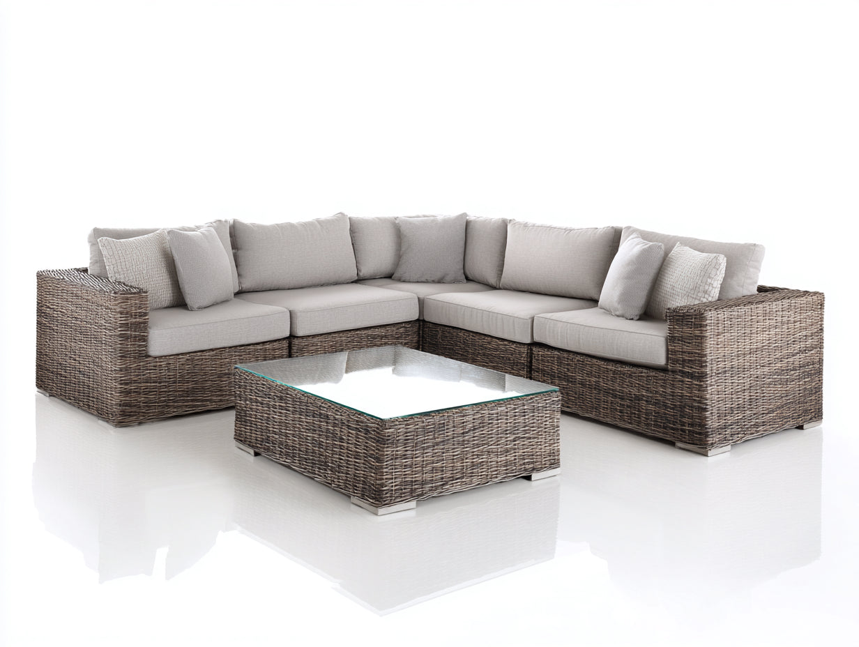 Divani da esterno - Polyrattan-tessuto-vetro - 242x242x78 cm - Marrone-Beige chiaro-Trasparente - Stile moderno